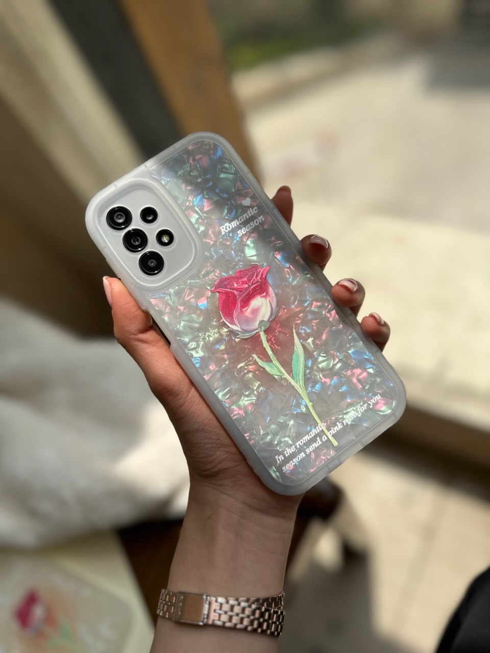 قاب گوشی آیفون گل رز یخی