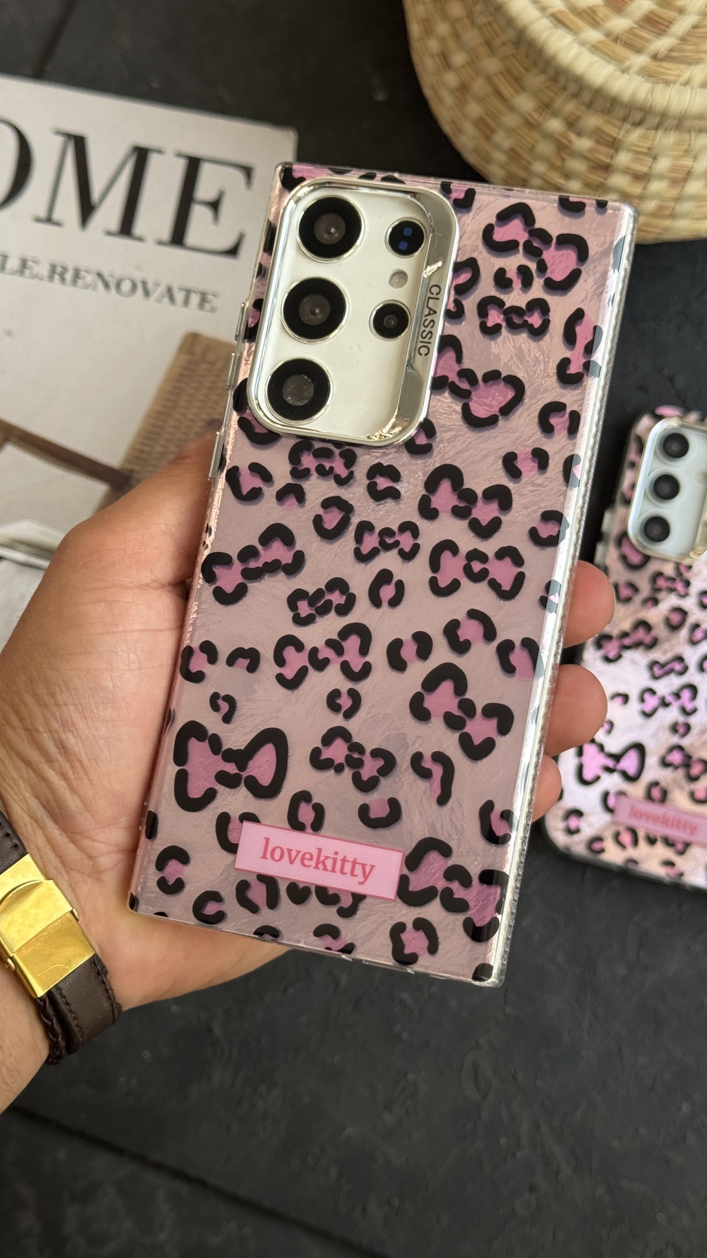 قاب موبایل سامسونگ پلنگی صورتی پاپیون لاوکیتی