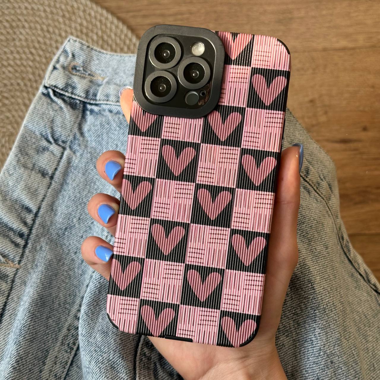 کاور گوشی آیفون چهارخانه قلبی Heart Plaid کبریتی