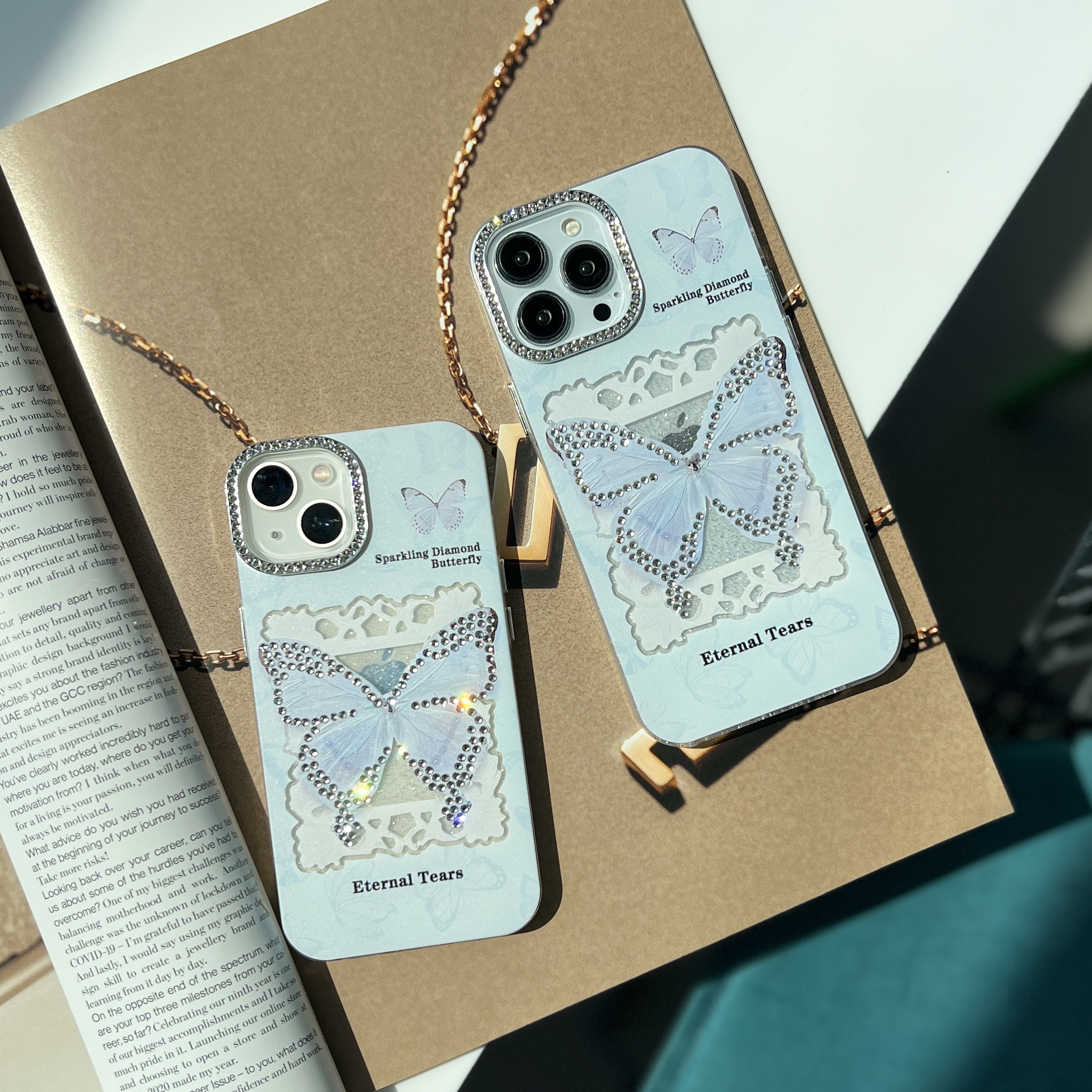 قاب گوشی آیفون blue butterfly diamond